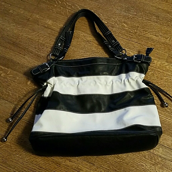Handbags - Black and white striped shoulder bag